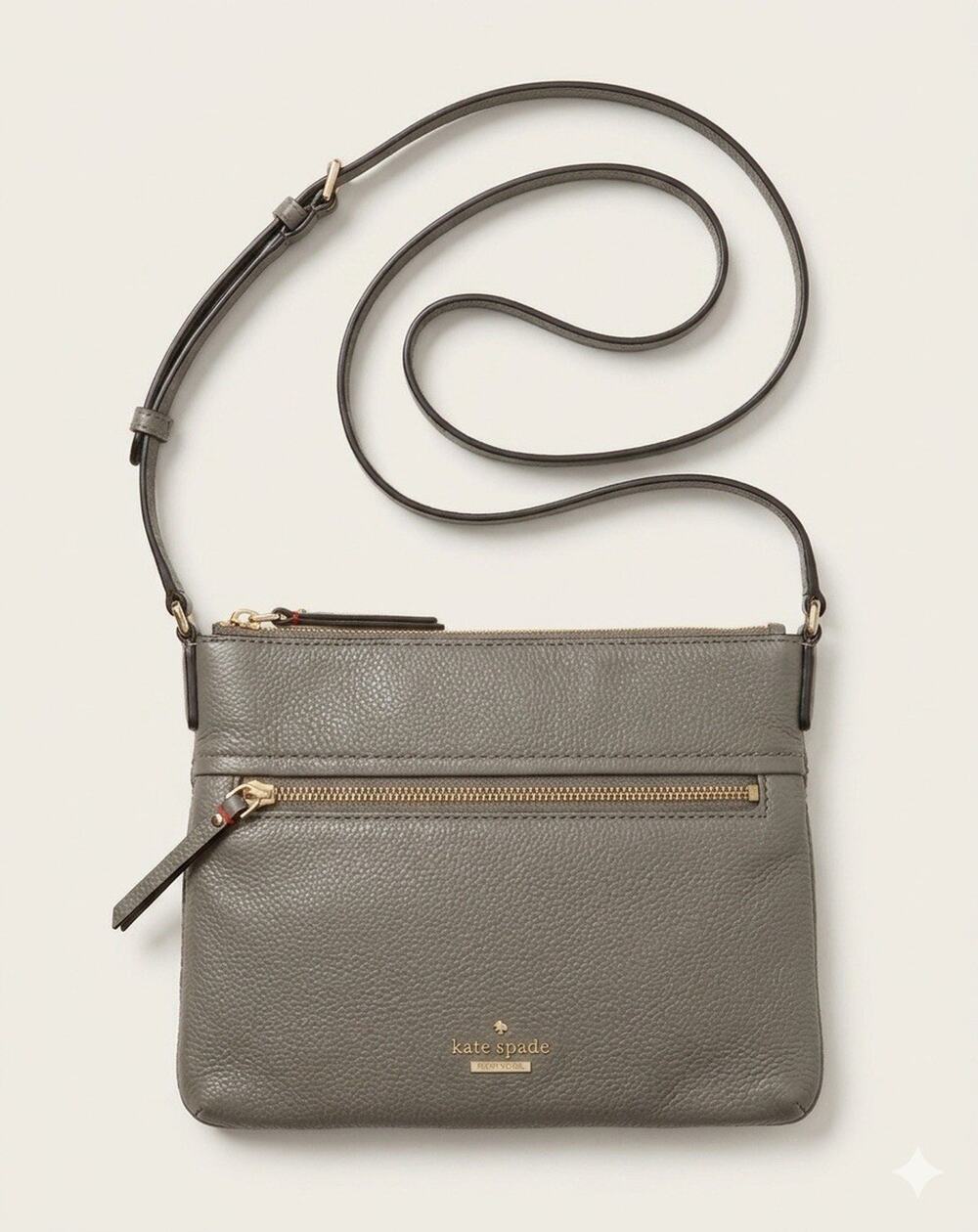 Kate Spade New York Gray Pebbled Leather Jackson Top Zip Crossbody Bag Purse